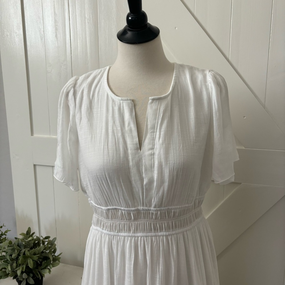 White Maxi Dress Size L Cottagecore Beach Wedding Minimalist Lace Fairycore - Picture 2 of 15